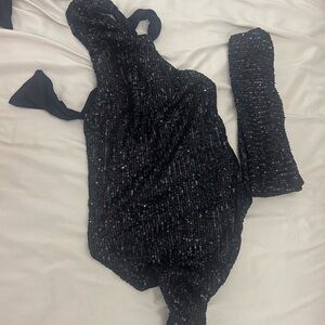 Black Sequin One-Piece Swimsuit